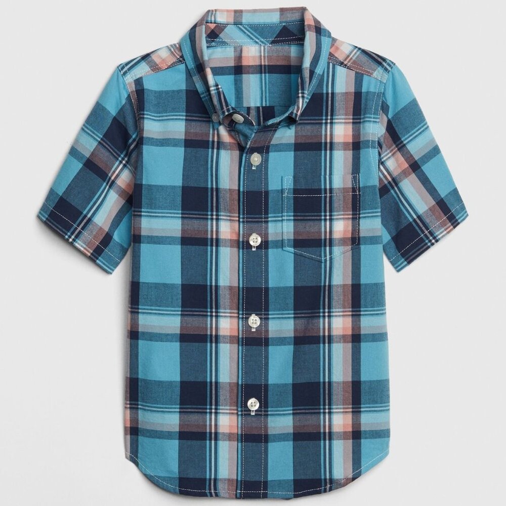 babyGAP Blue Harmony Plaid Short Sleeve Shirt - 5